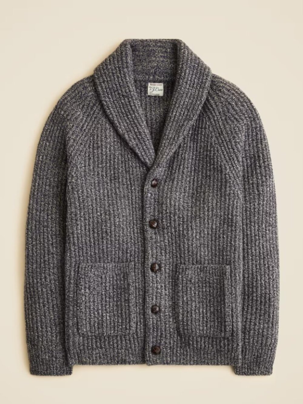 J. Crew Rugged Merino Wool-Blend Cardigan Sweater Marled Navy Mens Size Medium